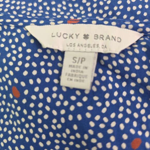 Lucky Brand Mila Women’s Wrap Front Blue Polka Dot Slip Lined Dress – Size Small - Picture 2 of 16